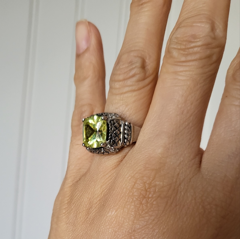 Statement Sterling Silver Ring With Lime Sparklin… - image 8